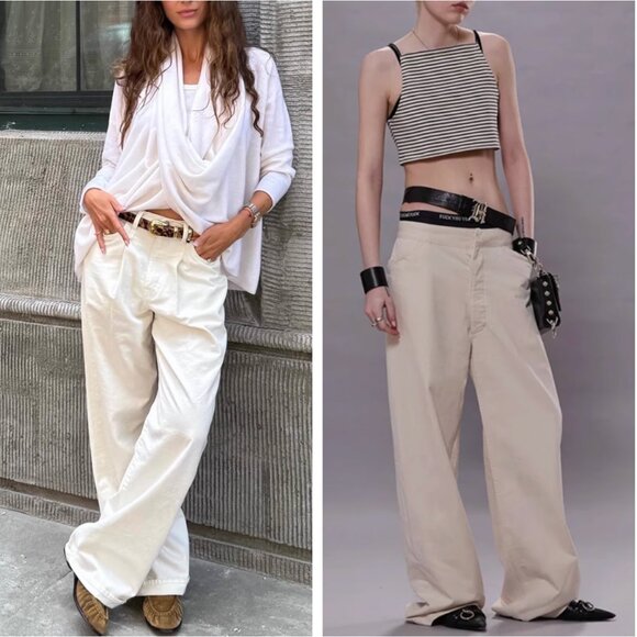 NWT R13 Damon Pleated Wide Leg Jean Sz 24/25/26 White Slubby Twill Cotton Causal - Picture 1 of 14
